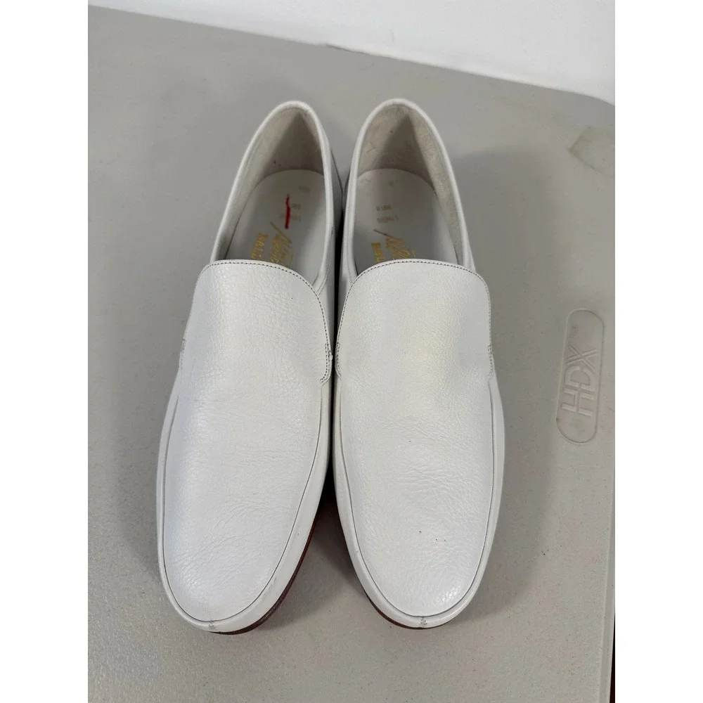Bally Switzerland Mens White Leather Loafers Slip On Dress Shoes Size 10.5 M